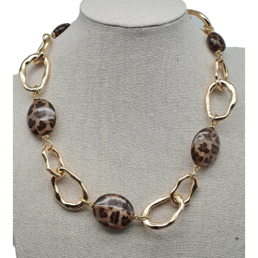 Halskette Kurzkette Goldfarbene Elemente Tierprint Kralen Nickelfrei Sweet7