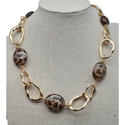 Halskette Kurzkette Goldfarbene Elemente Tierprint Kralen Nickelfrei Sweet7