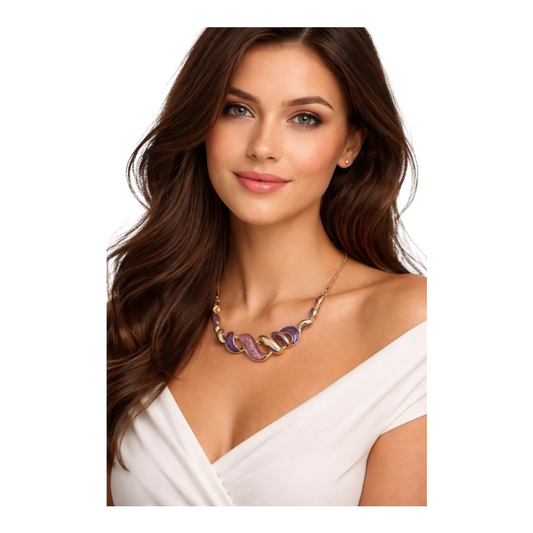 Halskette Goldfarben mit Lila Akzente Kunst Nickelfrei Sweet7