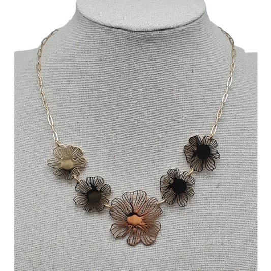Halskette Goldfarben mit 5 Blumen Nickelfrei Pflanzen Sweet7