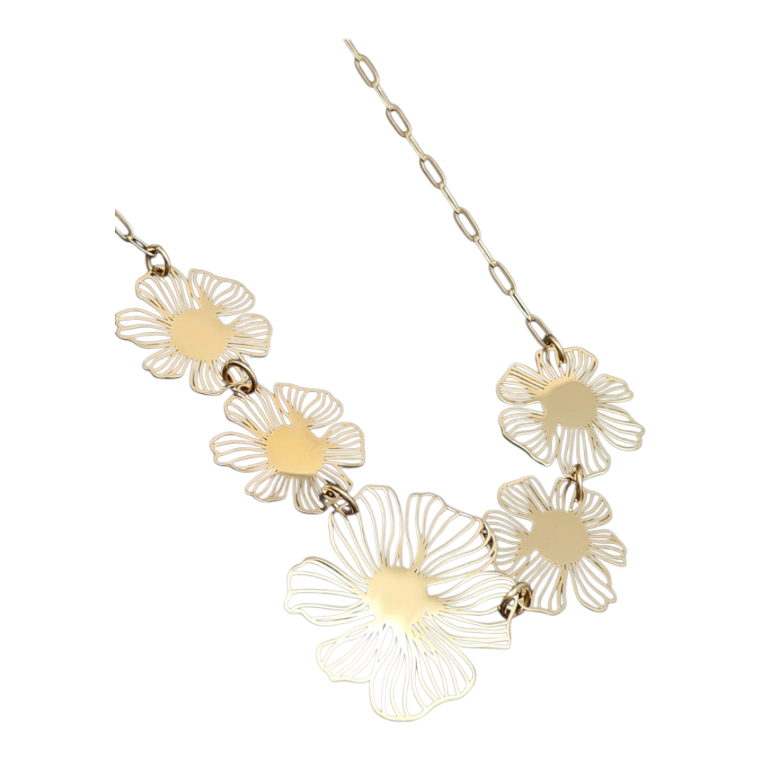 Halskette Goldfarben mit 5 Blumen Nickelfrei Pflanzen Sweet7