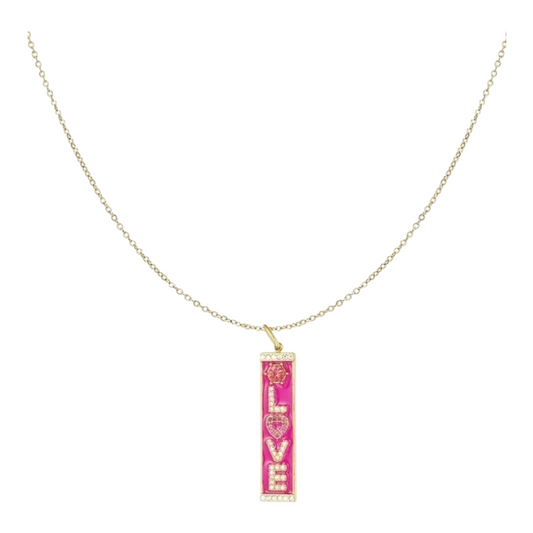 Halskette filigran Kette  Anhänger LOVE Goldfarben Pink Statement Nickelfrei Yehwang