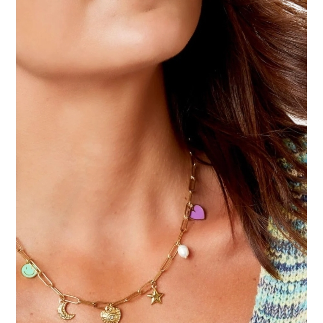 Halskette Halskette sechs Charms Silber Edelstahl Nickelfrei Mond Smiley Yehwang