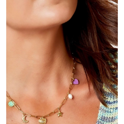 Halskette Halskette sechs Charms Silber Edelstahl Nickelfrei Mond Smiley Yehwang