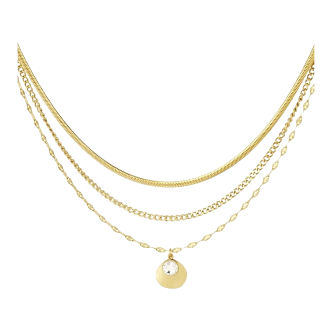 Halskette Dreifachkette mit Stein Goldfarben Nickelfrei elegant Yehwang