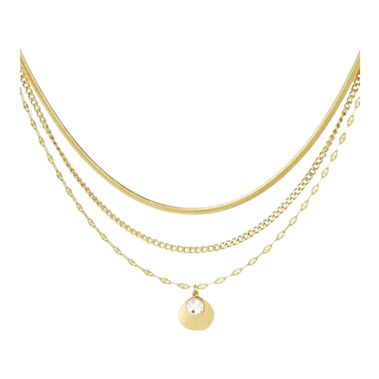 Halskette Dreifachkette mit Stein Goldfarben Nickelfrei elegant Yehwang
