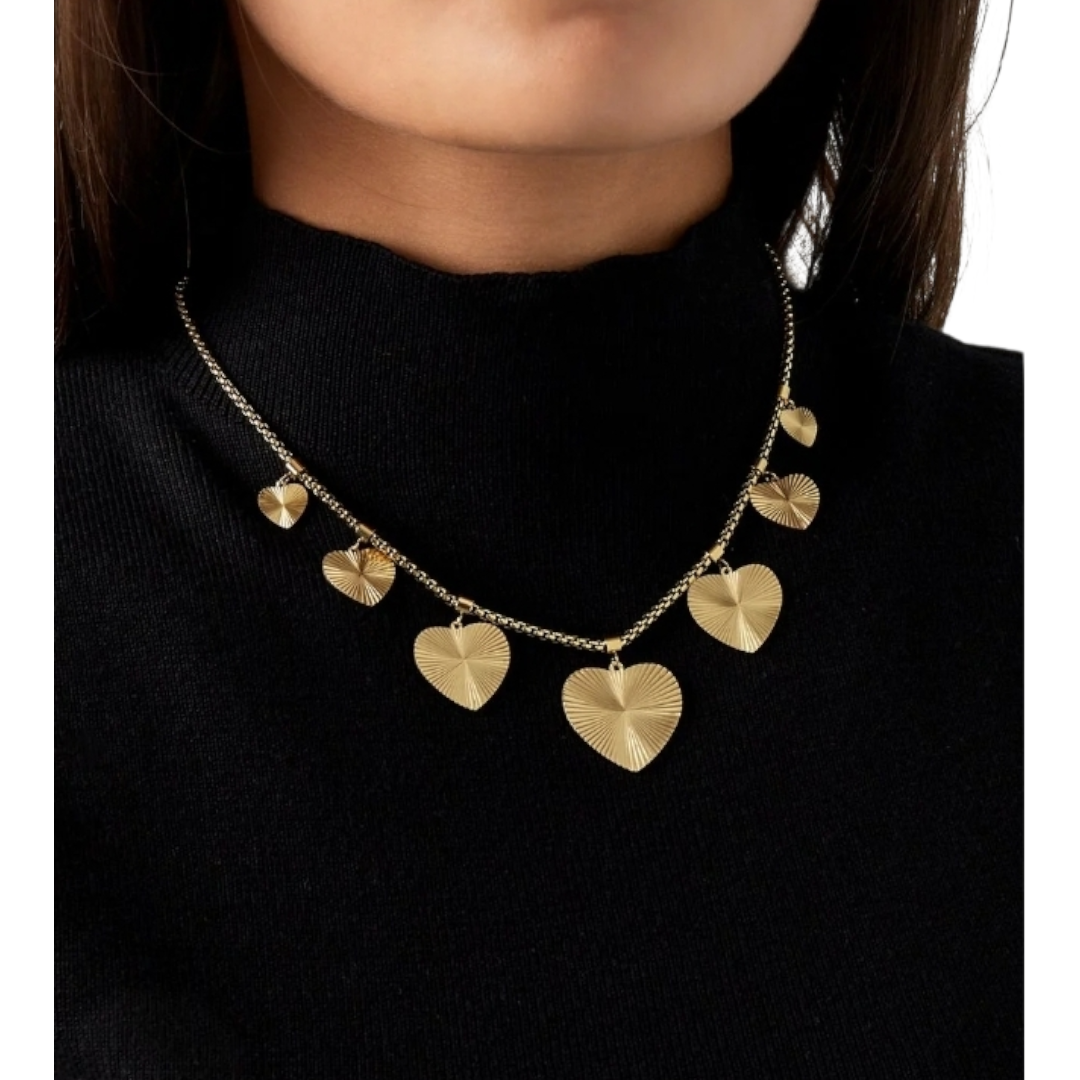 Halskette Strukturierte Herzkette Goldfarben Nickelfrei Yehwang Herz