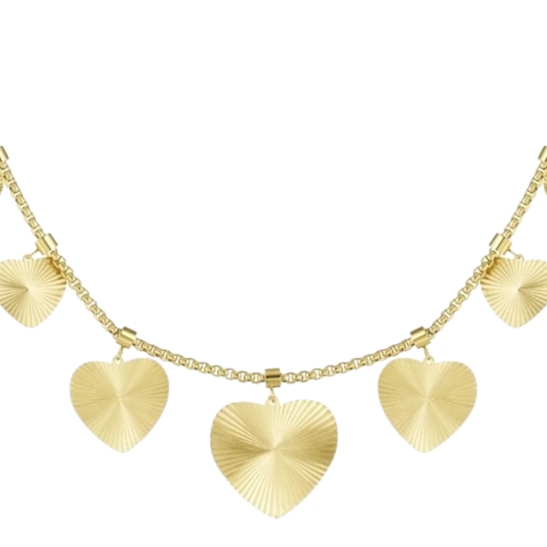 Halskette Strukturierte Herzkette Goldfarben Nickelfrei Yehwang Herz