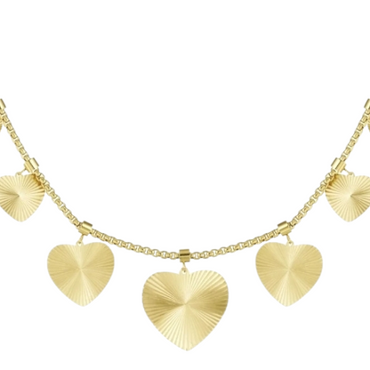 Halskette Strukturierte Herzkette Goldfarben Nickelfrei Yehwang Herz