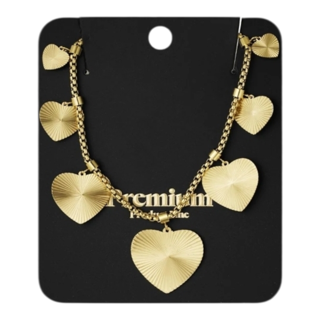 Halskette Strukturierte Herzkette Goldfarben Nickelfrei Yehwang Herz