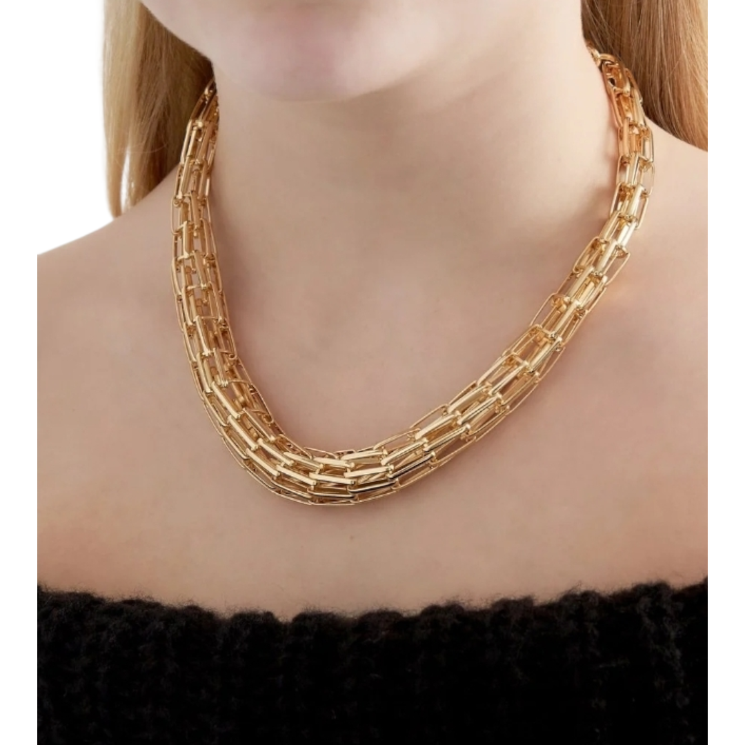 Halskette Statement Kragenkette Netz-Optik Goldfarben Nickelfrei Yehwang