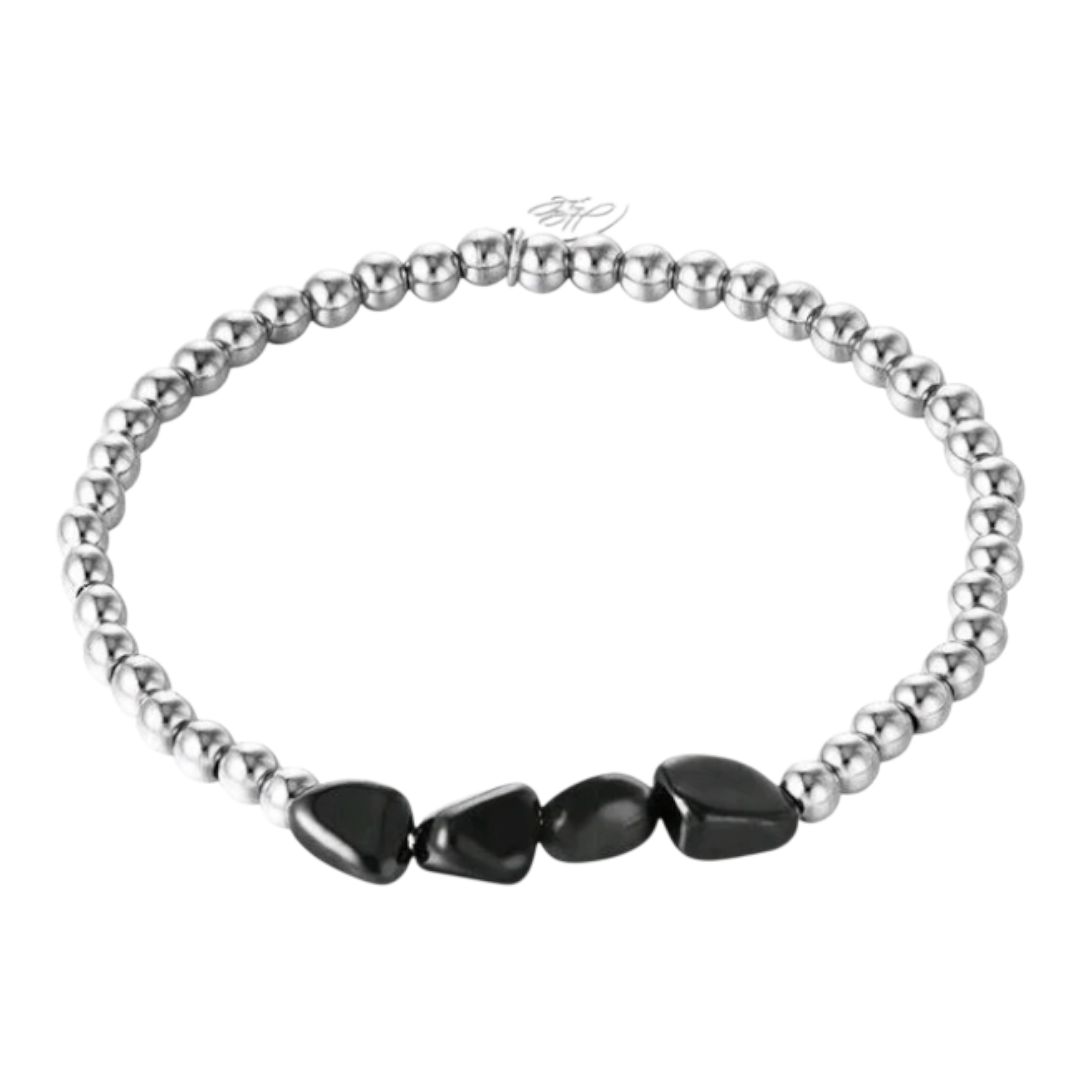 Armband Silberfarben Schwarze Natursteinchen Unisex Nickelfrei Yehwang