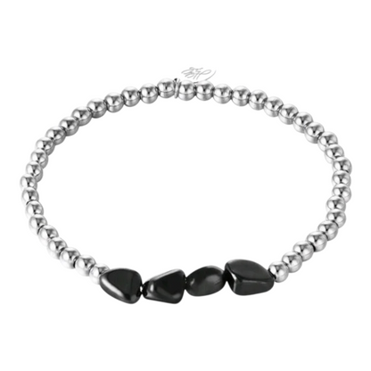 Armband Silberfarben Schwarze Natursteinchen Unisex Nickelfrei Yehwang