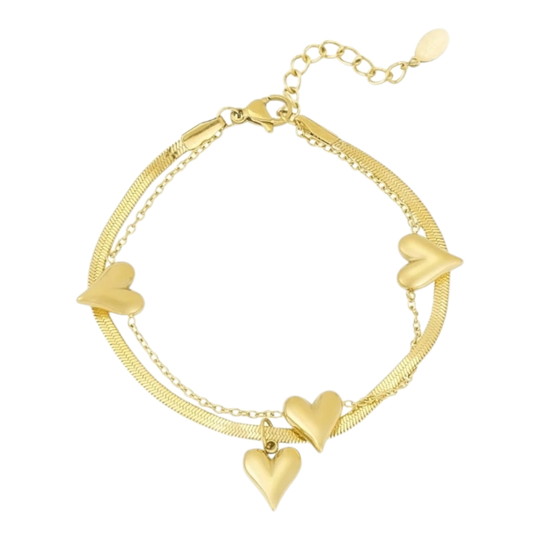 Armband Doppelarmband Herz an Herz Armband Goldfarben Liebe Romantik Yehwang