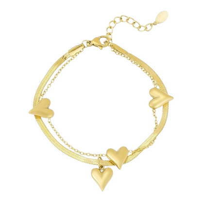 Armband Doppelarmband Herz an Herz Armband Goldfarben Liebe Romantik Yehwang