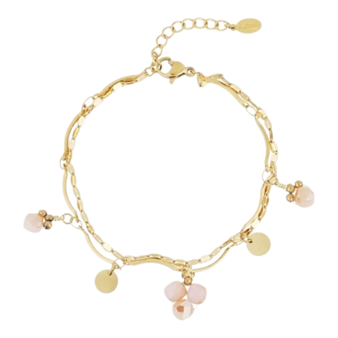 Armband Filigranes Doppelarmband Beige-Rosa Blauen Crystal Perlen Nickelfrei Yehwang