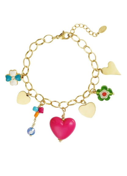 Armband Bettelarmband "Big Pink Love" Goldfarben Liebe Romantik Geschenk Yehwang