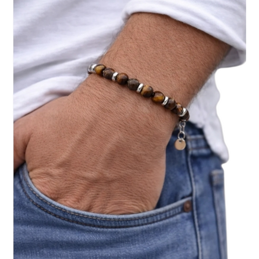 Armband Herrenarmband  perlen braun Tigerauge nickelfrei Yehwang