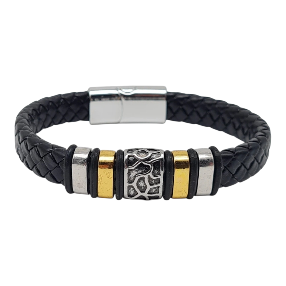 Armband Herrenarmband Schwarz geflochten Silber- und Goldfarben nickelfrei Yehwang