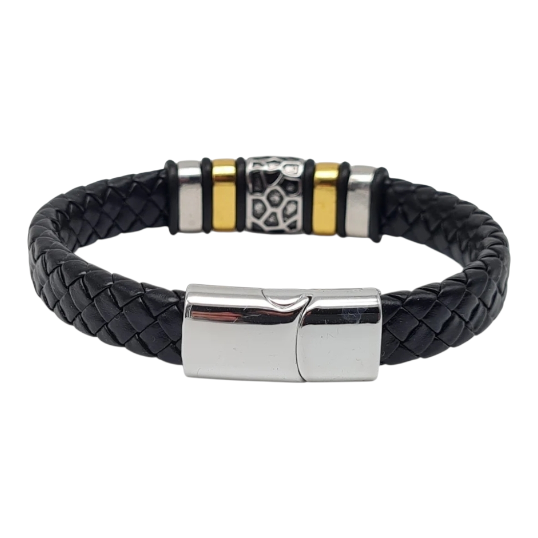 Armband Herrenarmband Schwarz geflochten Silber- und Goldfarben nickelfrei Yehwang