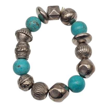 Armband Türkis Stretch Vintage Used-Look Bauern Silberfarben Nickelfrei Yehwang