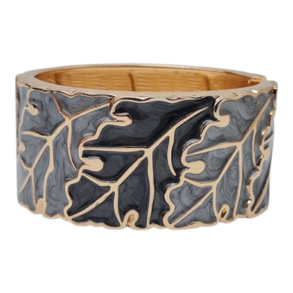 Armband Klapp-Armband Goldfarben Graue Blätter Emaille Nickelfrei Yehwang