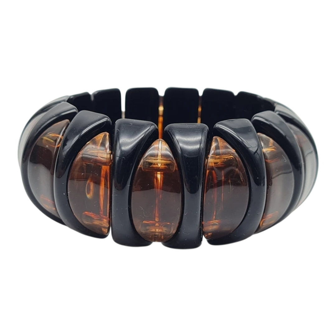 Armband elastisch Retro nickelfrei Acryl Braun schwarz creme Rauchbraun