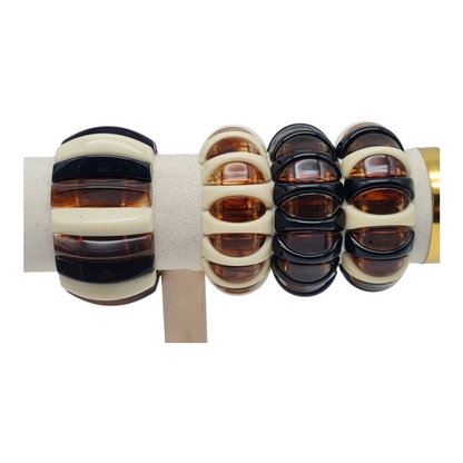Armband elastisch Retro nickelfrei Acryl Braun schwarz creme Rauchbraun