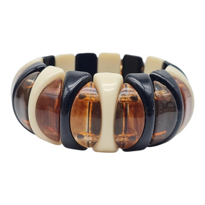 Armband elastisch Retro nickelfrei Acryl Braun schwarz creme Rauchbraun