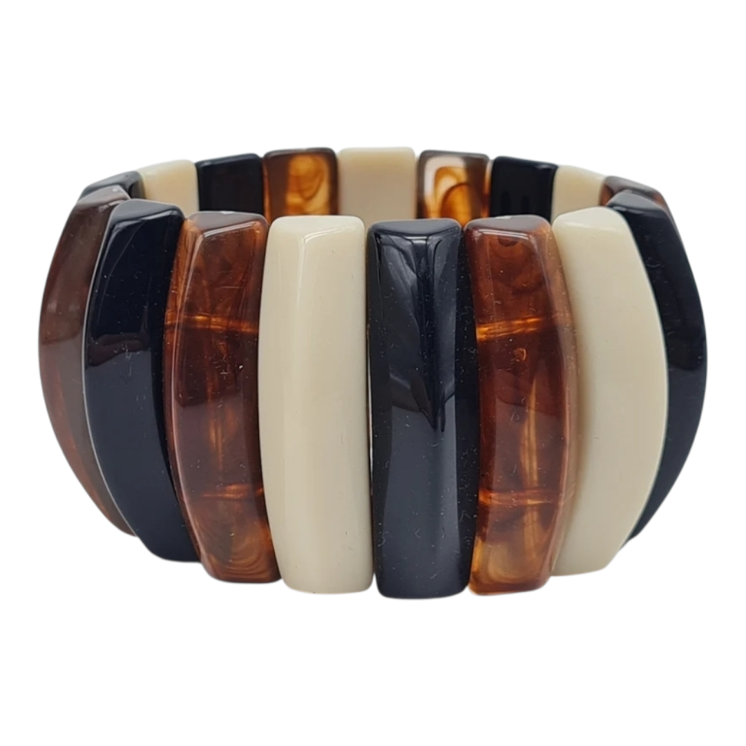 Armband elastisch Retro nickelfrei Acryl Braun schwarz creme Rauchbraun