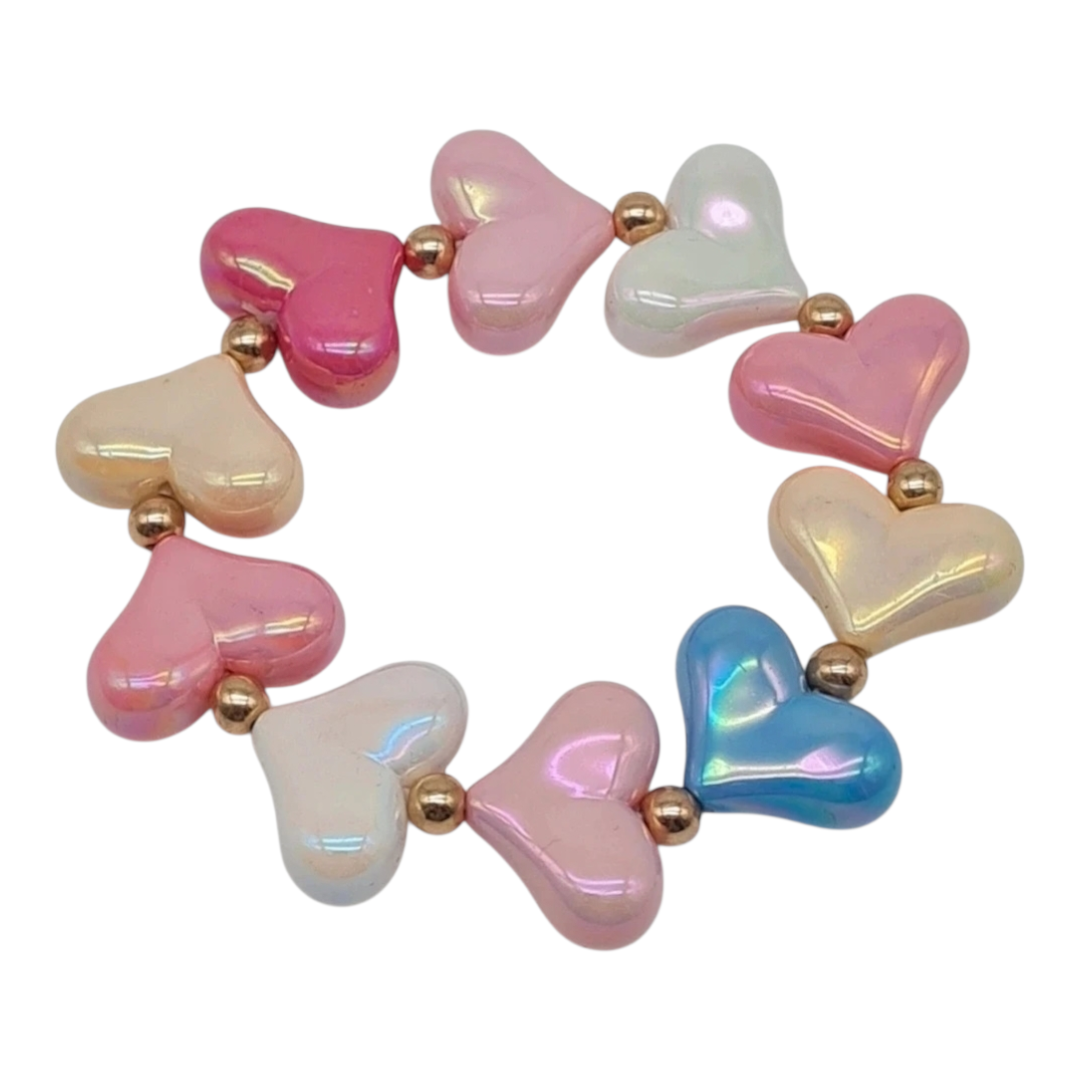 Armband elastisch Herzchen Hellblau Bunt Resin Yehwang