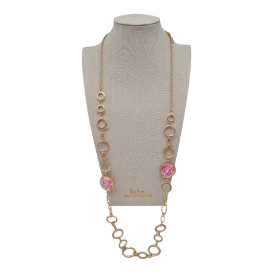 Halskette langkette Goldfarben Rosa- Pink nickelfrei festlich fest Geschenk Biba