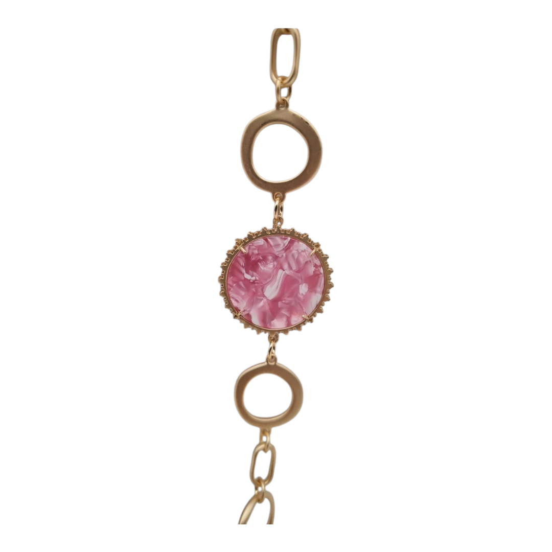Halskette langkette Goldfarben Rosa- Pink nickelfrei festlich fest Geschenk Biba