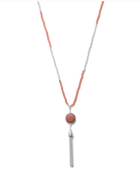 Halskette Langkette Matt Gold-Silberfarben Altrosa Resin Perlen Nickelfrei Biba