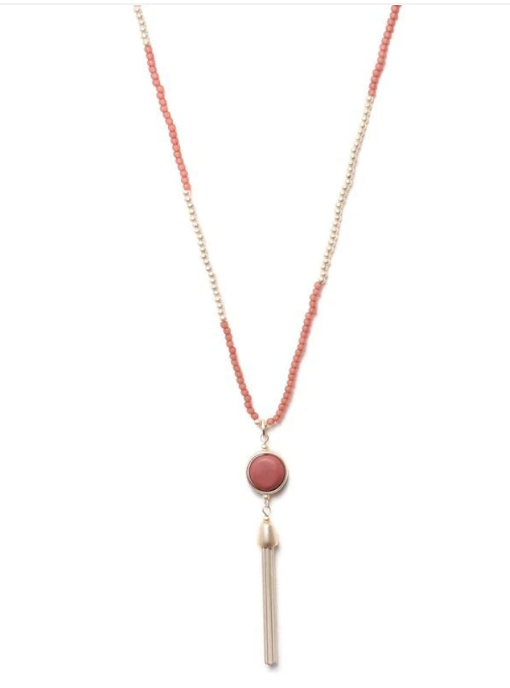 Halskette Langkette Matt Gold-Silberfarben Altrosa Resin Perlen Nickelfrei Biba