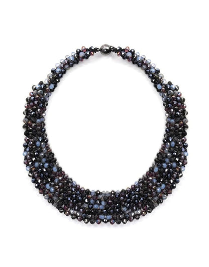 Halskette Kurzhalskette Kragen unzählige Blauen Perlen Statement Nickelfrei Party Biba