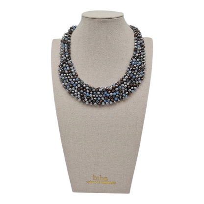 Halskette Kurzhalskette Kragen unzählige Blauen Perlen Statement Nickelfrei Party Biba