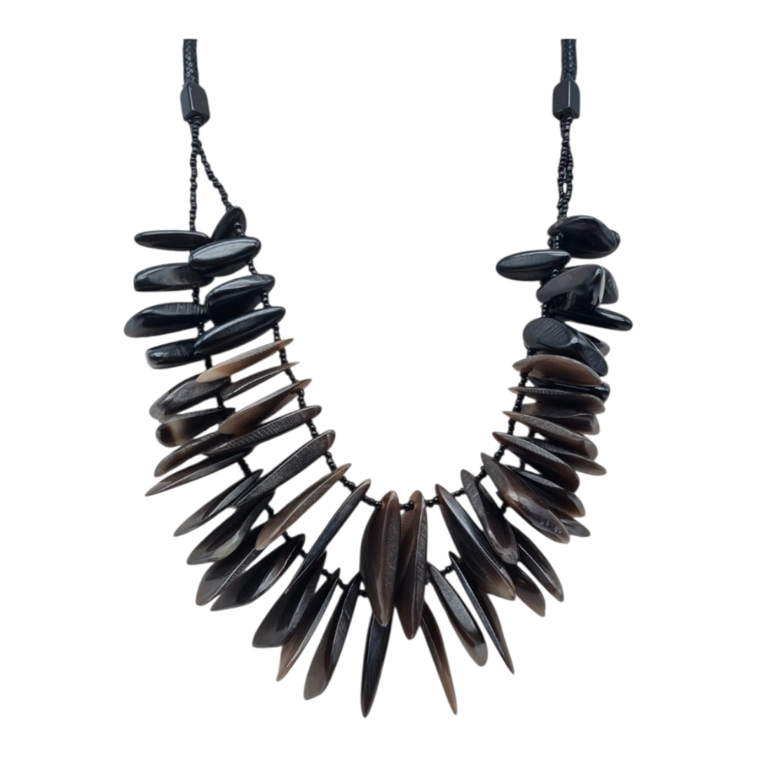 Halskette Kurzhalskette Doppelkette Resin Steine Naturmuster Boho Biba Nickelfrei