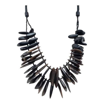 Halskette Kurzhalskette Doppelkette Resin Steine Naturmuster Boho Biba Nickelfrei