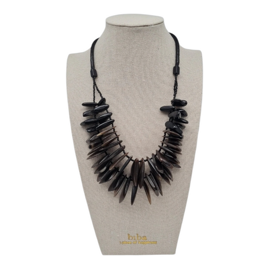 Halskette Kurzhalskette Doppelkette Resin Steine Naturmuster Boho Biba Nickelfrei