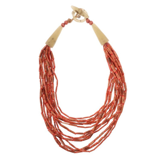 Halskette holz Rot Orange Koralle mehrfachkette holz harz 60 cm Statement Biba