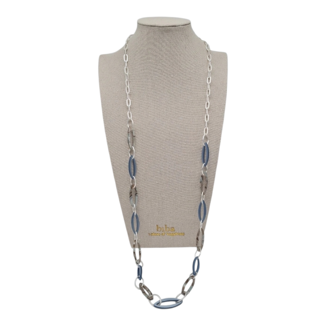 Halskette nickelfrei Acryl blau matt silberfarben Modeschmuck langkette Biba