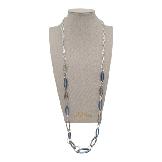 Halskette nickelfrei Acryl blau matt silberfarben Modeschmuck langkette Biba