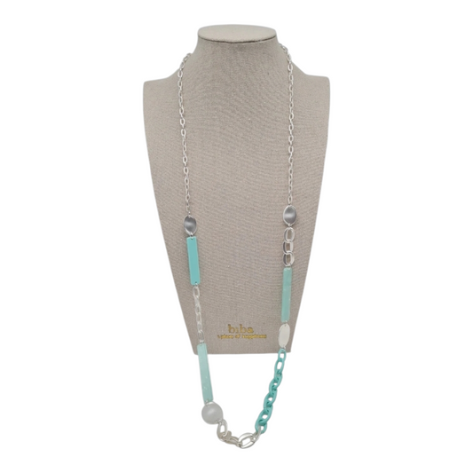 Halskette nickelfrei matt silberfarben hellblau langkette Modeschmuck Biba