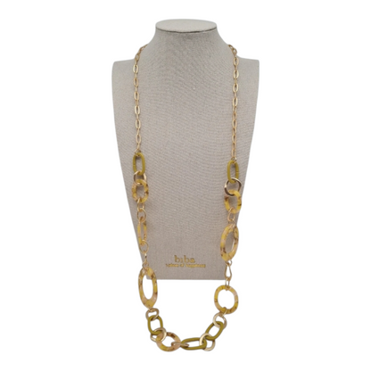 Halskette nickelfrei Acryl gelb beige langkette Modeschmuck Gliederkette Biba