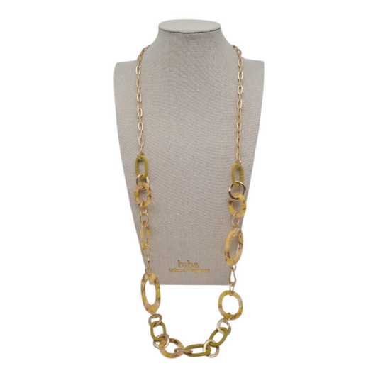 Halskette nickelfrei Acryl gelb beige langkette Modeschmuck Gliederkette Biba