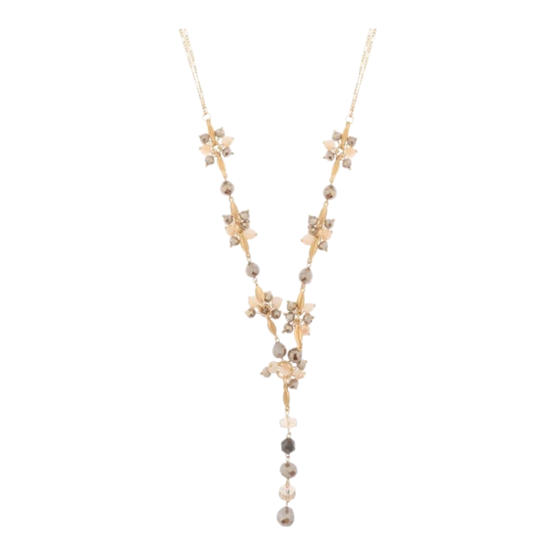 Halskette Langhalskette Y-Kette Goldfarben mit Graue Crystal Perlen Biba