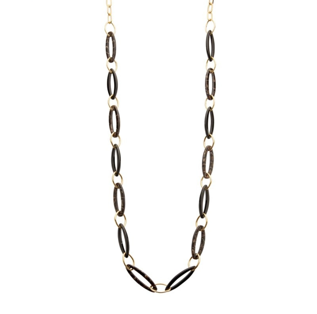 Halskette nickelfrei Acryl Schwarz matt Goldfarben Modeschmuck langkette Biba