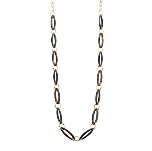 Halskette nickelfrei Acryl Schwarz matt Goldfarben Modeschmuck langkette Biba