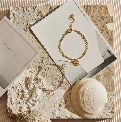 Armband Bettelarmband Matt Silberfarben Matt Goldfarbenem Seestern Biba